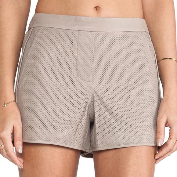 Trina Turk NWT Kristoph Taupe Brown Genuine Lamb Leather Pull On Dressy Shorts - Picture 1 of 13